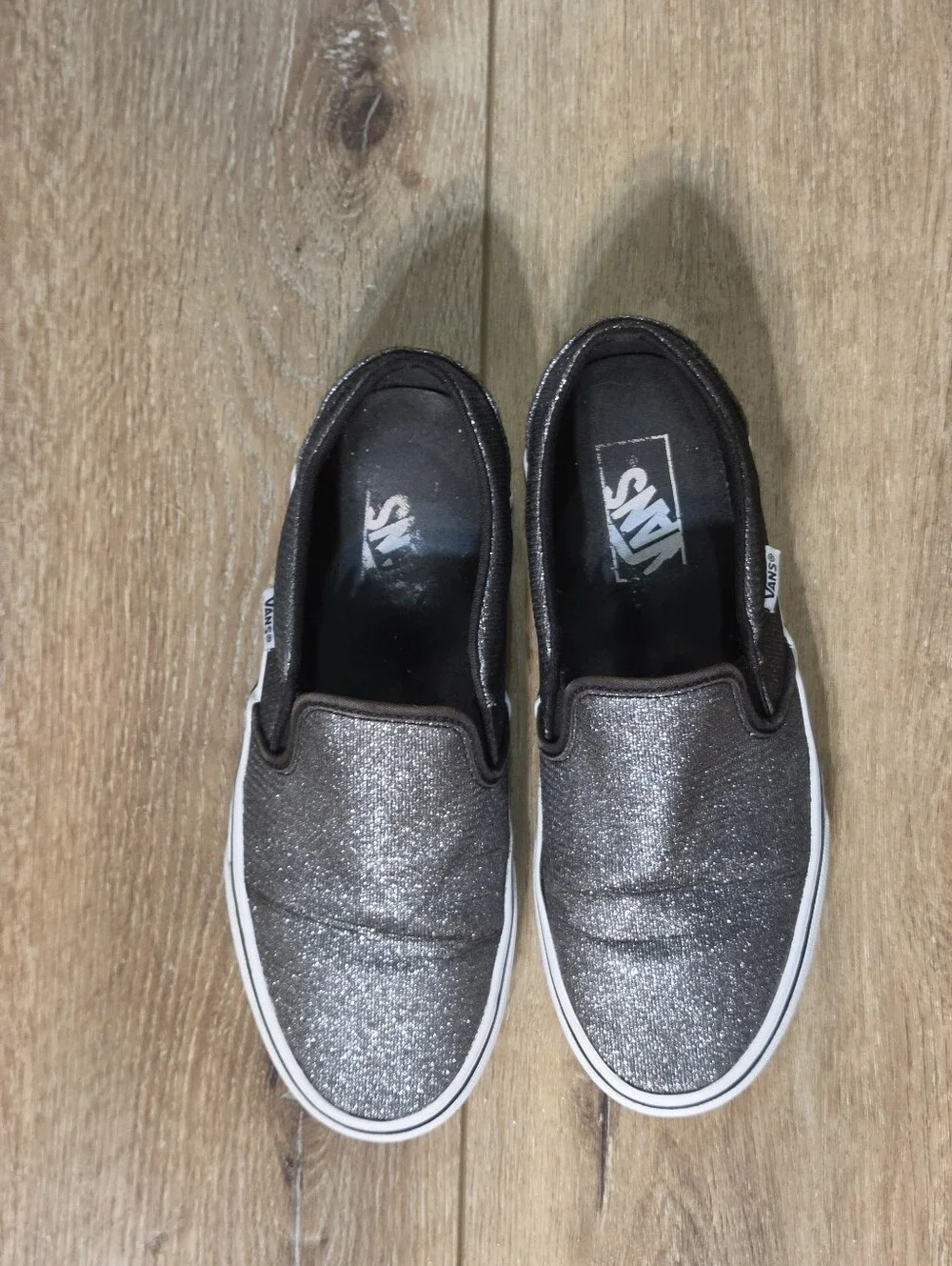Vans Asher Shimmer Glitter Black Slip-On Women's Size 8